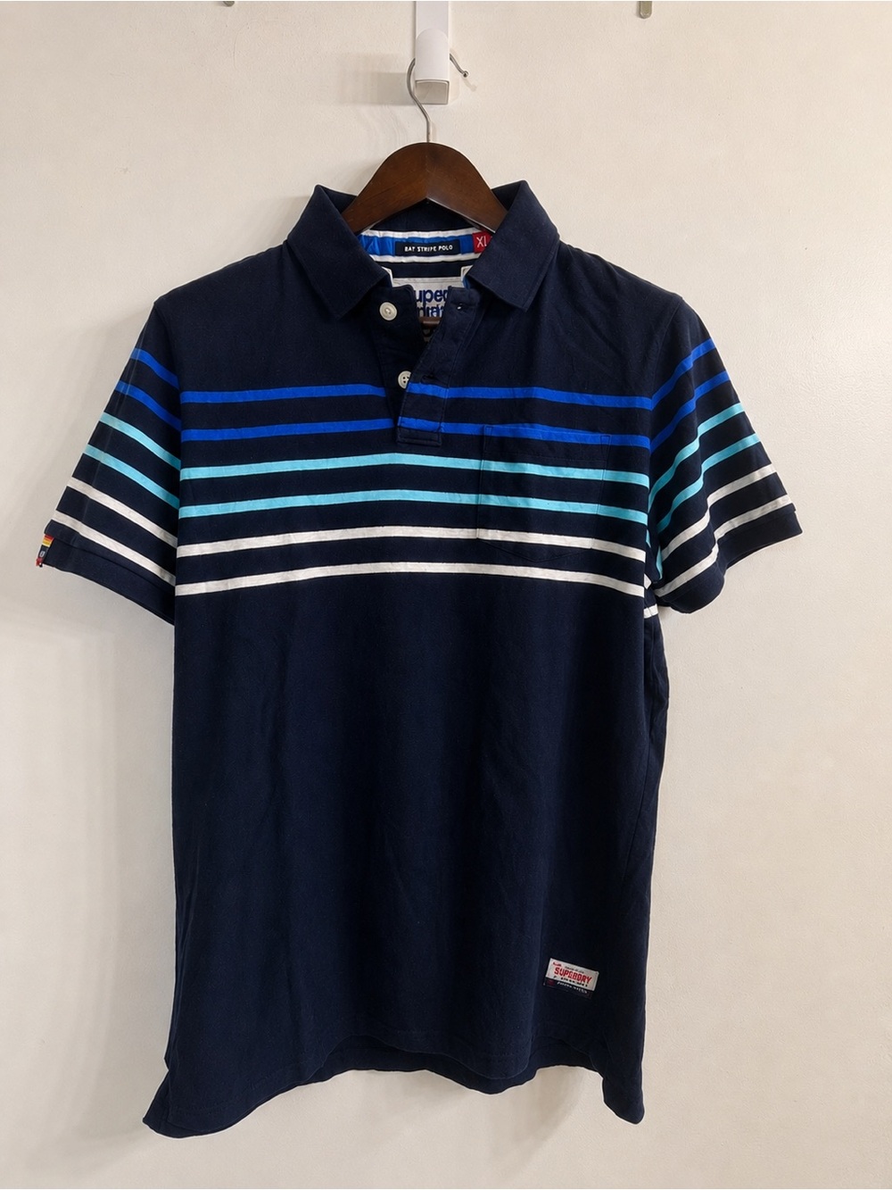 Superdry Navy Polo with Blue & Teal Stripes